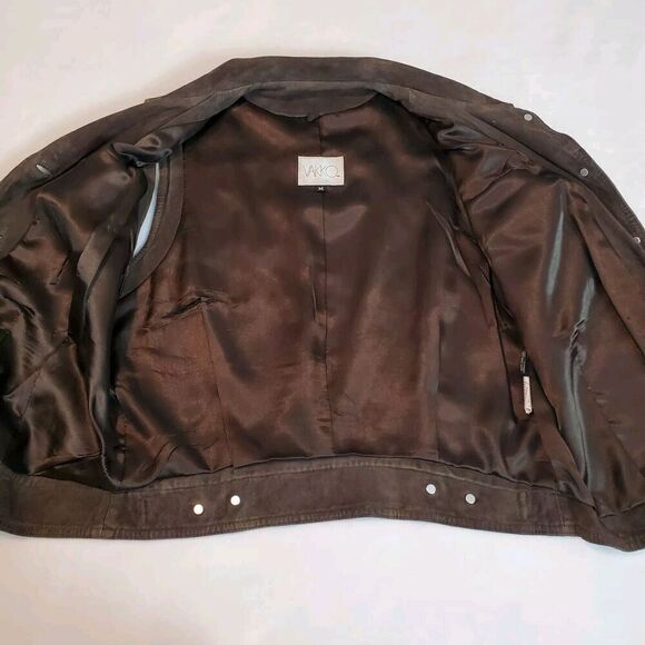 Vakko Vest Brown Leather Suede Collared Button Down Pockets Lined Size M - Picture 3 of 7